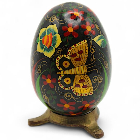 Handmade Kashmir Papier-Mâché Decorative Egg With Floral & Butterfly Design - Picture 2 of 7